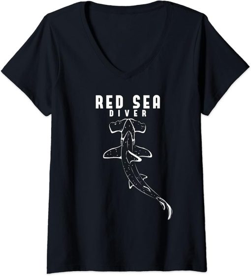 Womens Scuba Diving Hammer Shark Egypt Red Sea Diver V-Neck T-Shirt