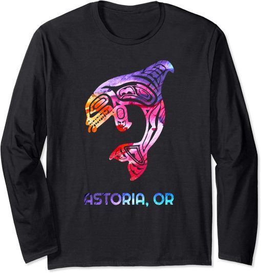 Astoria Oregon PNW Native American Indian Orca Killer Whale Long Sleeve T-Shirt